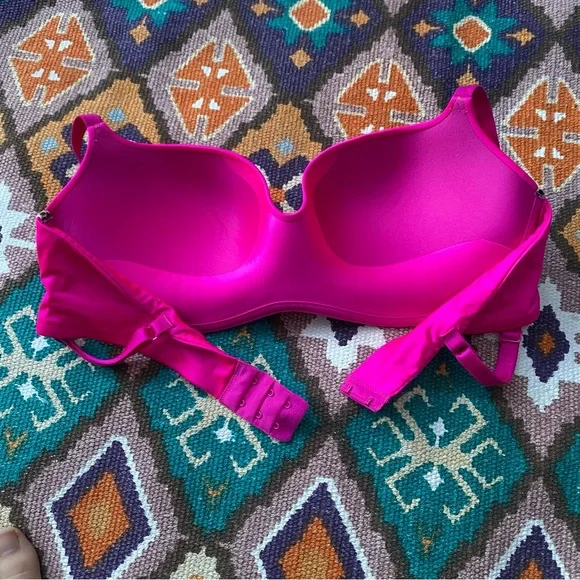 Victoria’s Secret Balconet Bra Pink Cheetah Size 36D Barbie Hot Pink Push Up - Picture 4 of 5